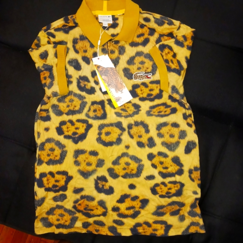 Lacoste Yellow and Black Leopard Print Polo Shirt - Picture 2 of 3